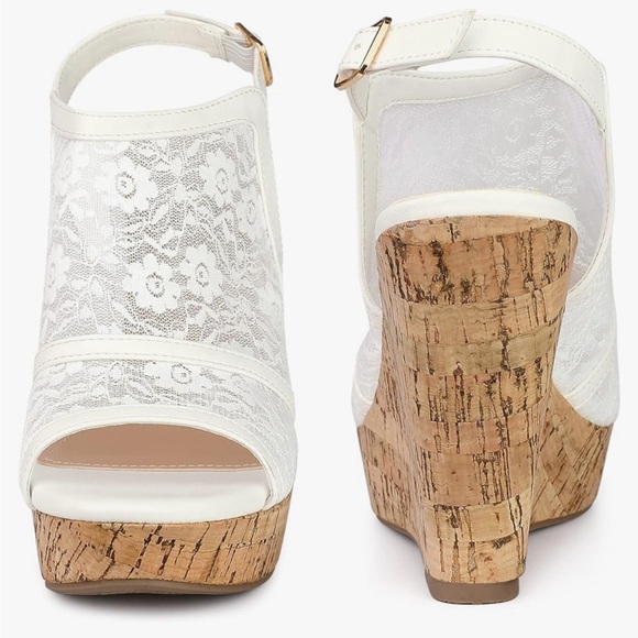 Perphy Lace Platform Heel Slingback Wedges Sandals for Women size 9 - Picture 2 of 3